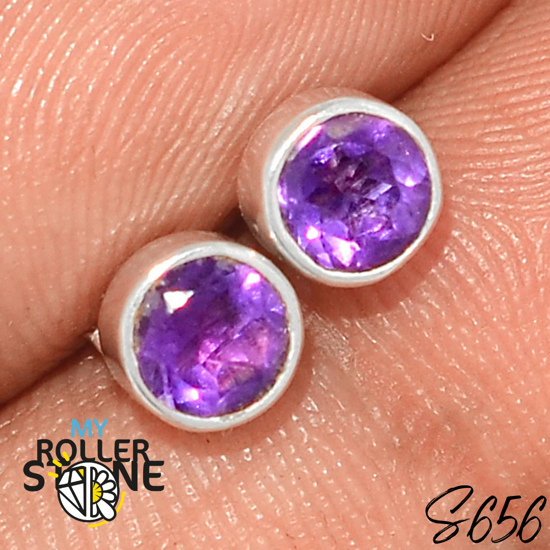Boucles d’oreilles puce Argent 925 Améthyste S656 - Boucles d’oreilles