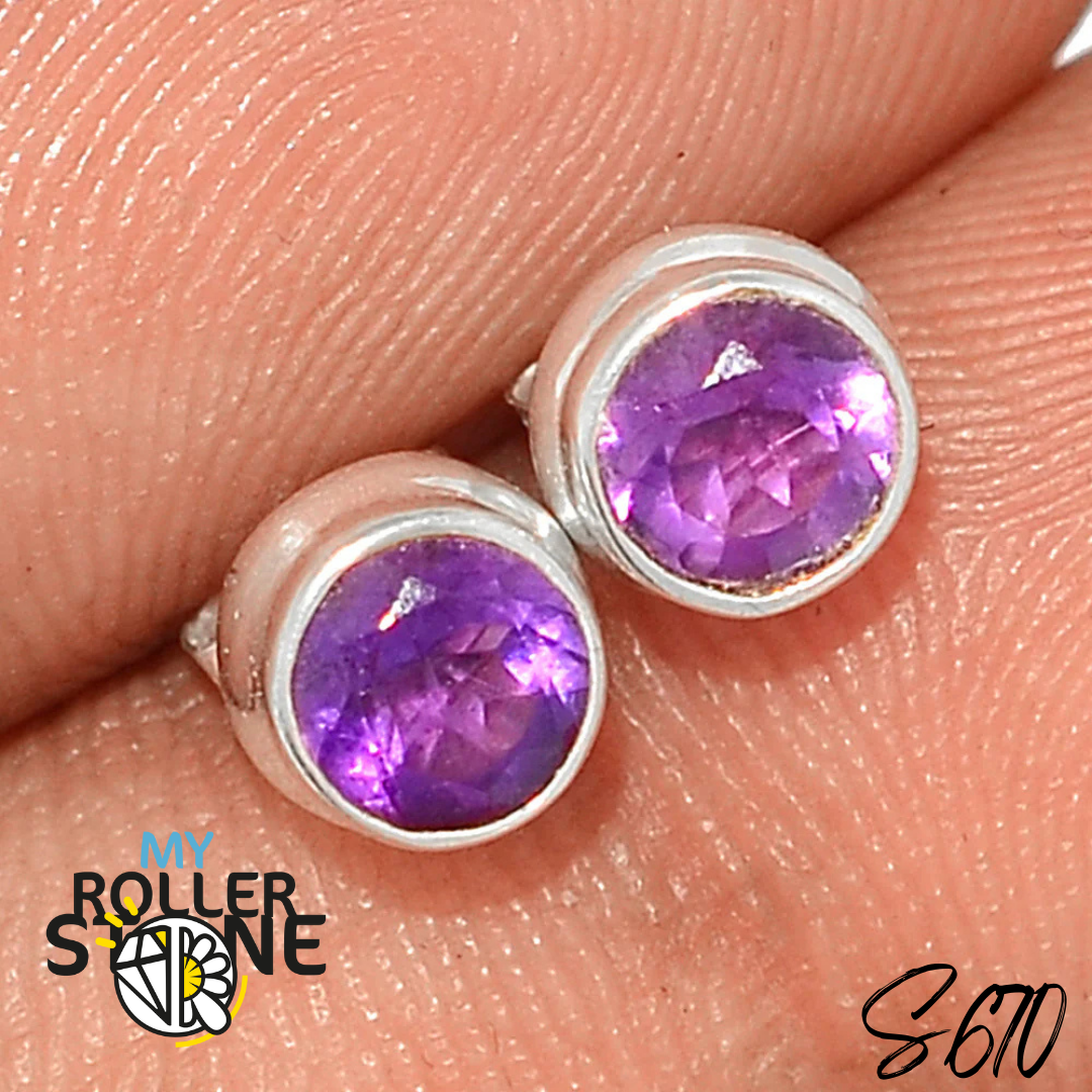 Boucles d’oreilles puce Argent 925 Améthyste S670 - Boucles d’oreilles