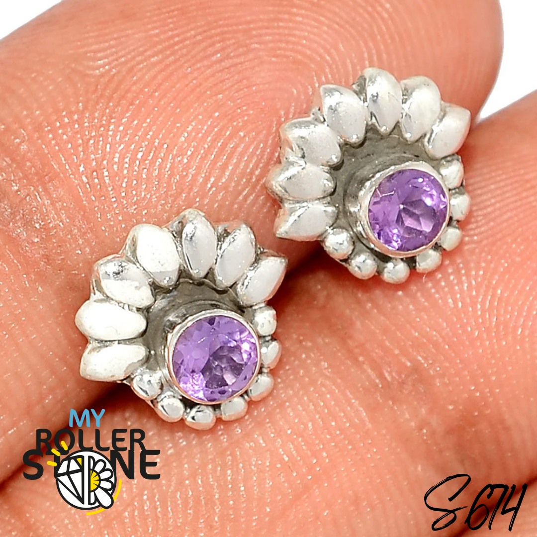 Boucles d’oreilles puce Argent 925 Améthyste S674 - Boucles d’oreilles