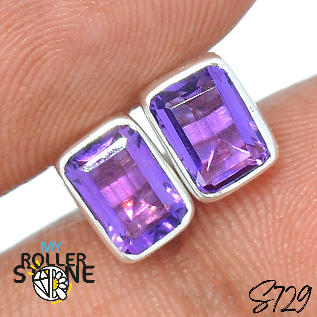 Boucles d’oreilles puce Argent 925 Améthyste S729 - Boucles d’oreilles