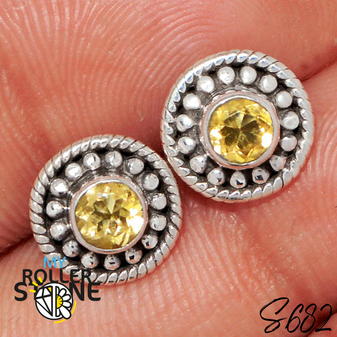 Boucles d’Oreilles puce Argent Citrine S682 - Bagues