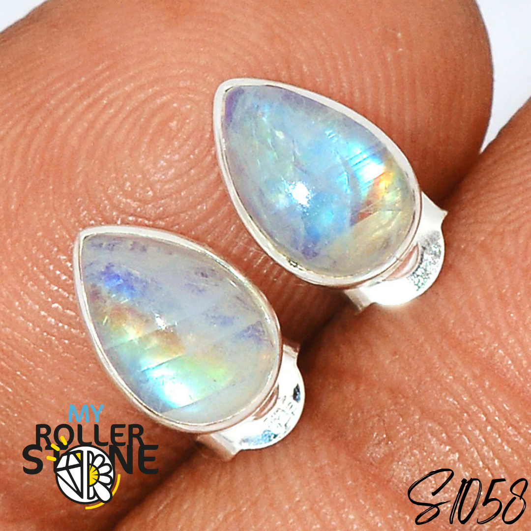 Boucles d’Oreilles Puces Pierre de Lune S1058 - Boucles d’oreilles