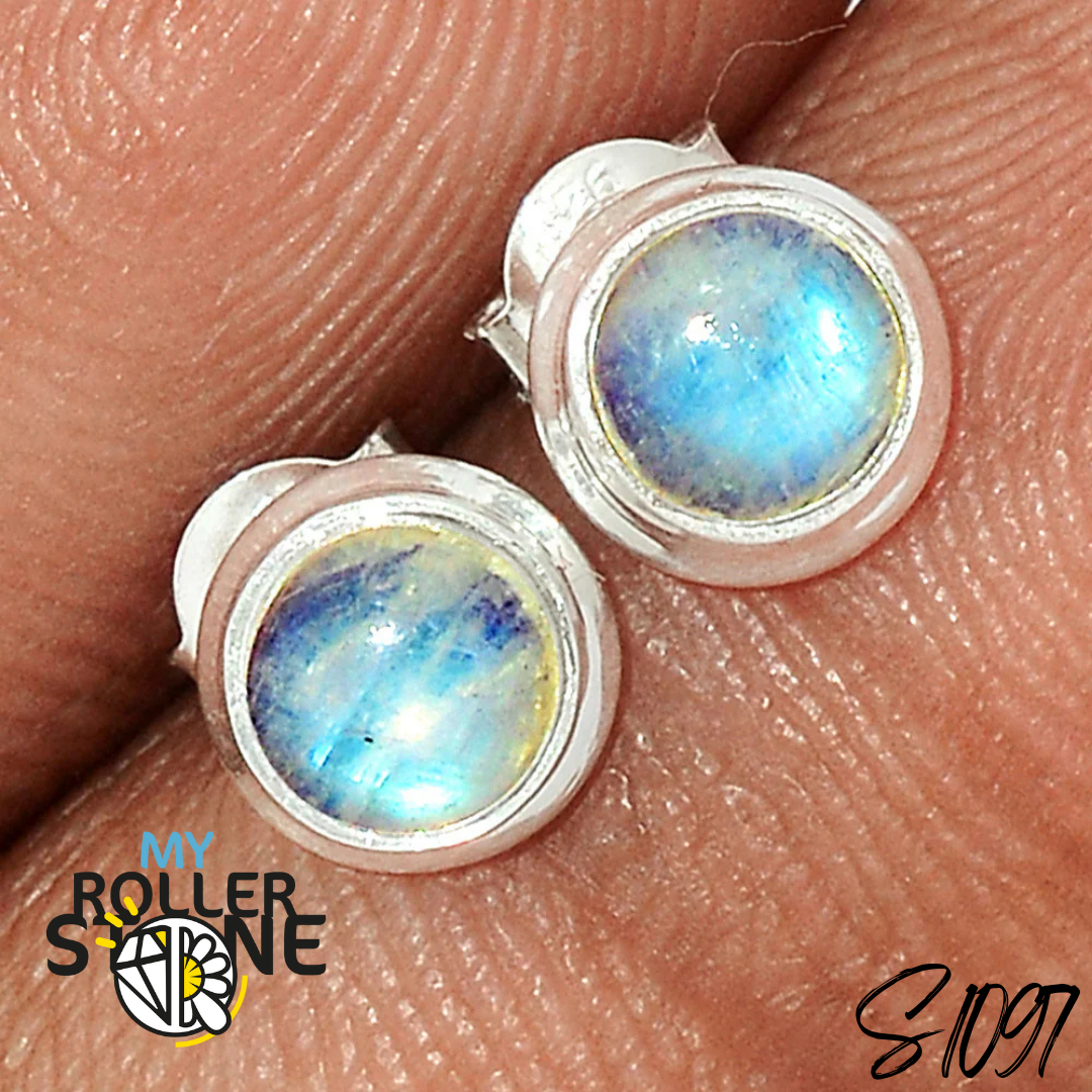 Boucles d’Oreilles Puces Pierre de Lune S1097 - Boucles d’oreilles