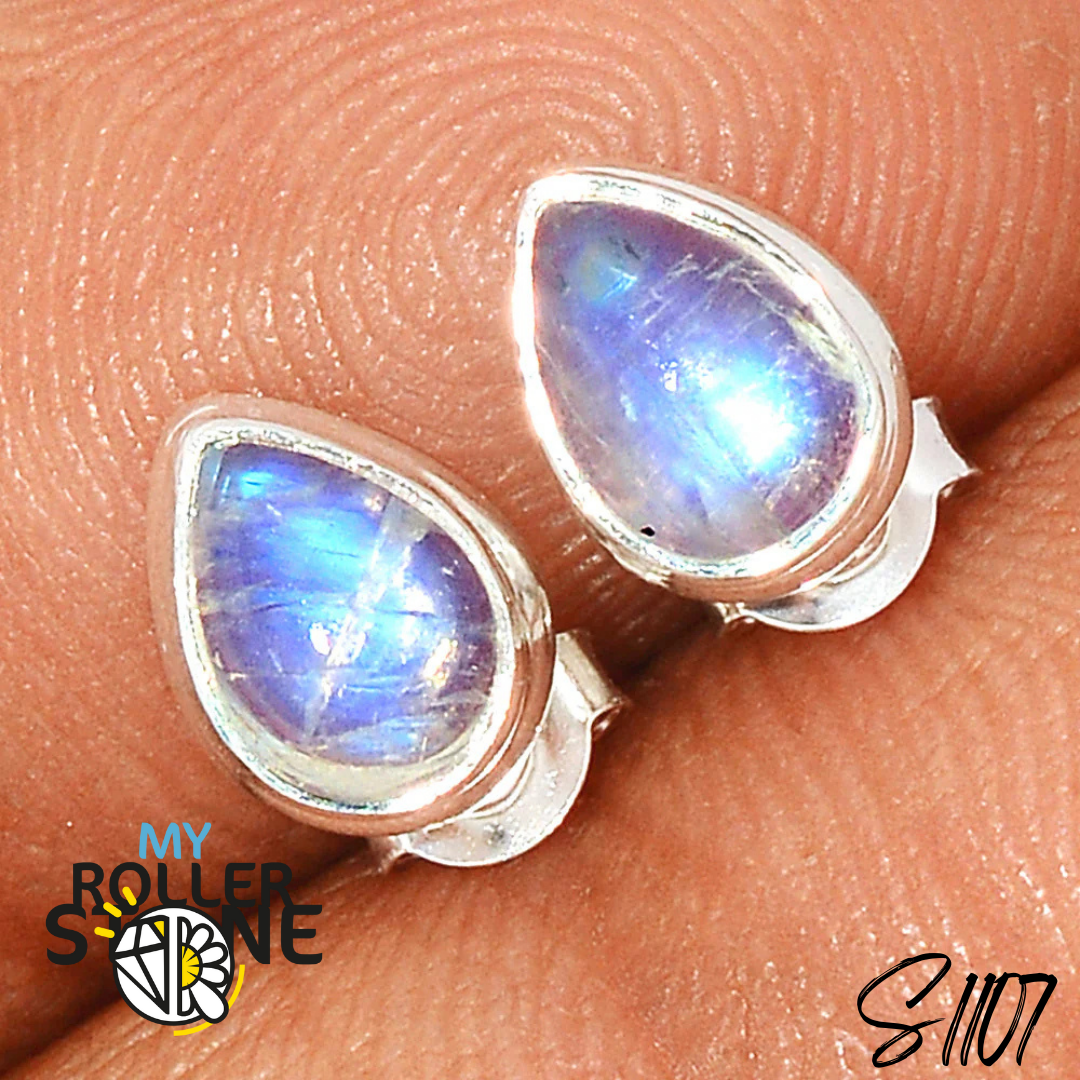 Boucles d’Oreilles Puces Pierre de Lune S1107 - Boucles d’oreilles