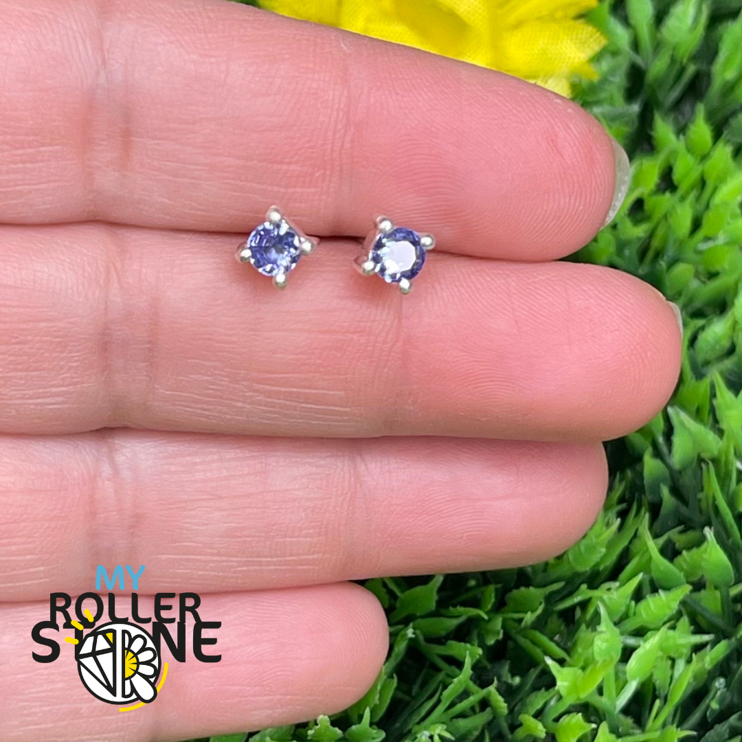 Boucles d’Oreilles Rondes Tanzanite Argent Facettée - Plaqué Or - Boucles d’oreilles