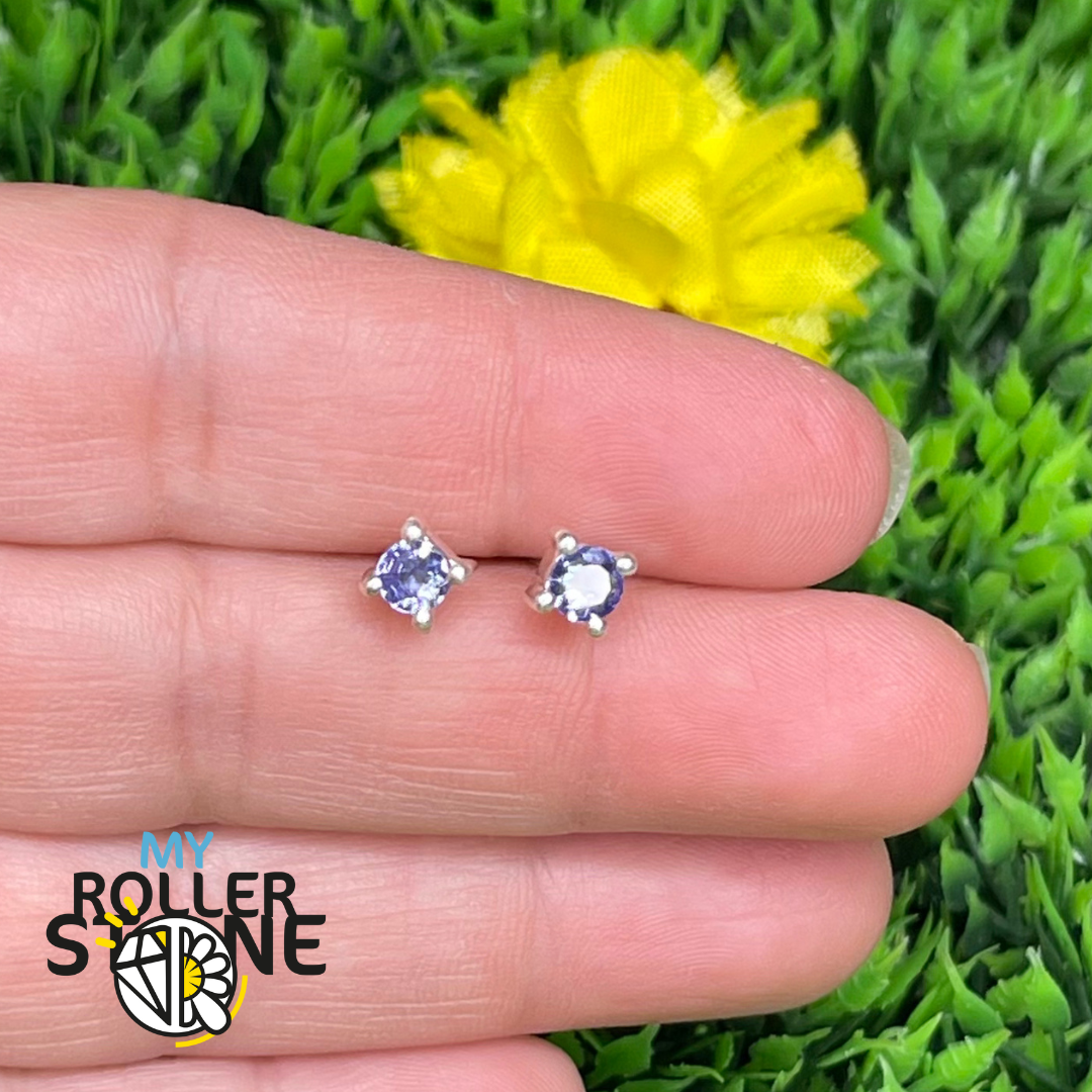 Boucles d’Oreilles Rondes Tanzanite Argent Facettée - Plaqué Or - Boucles d’oreilles