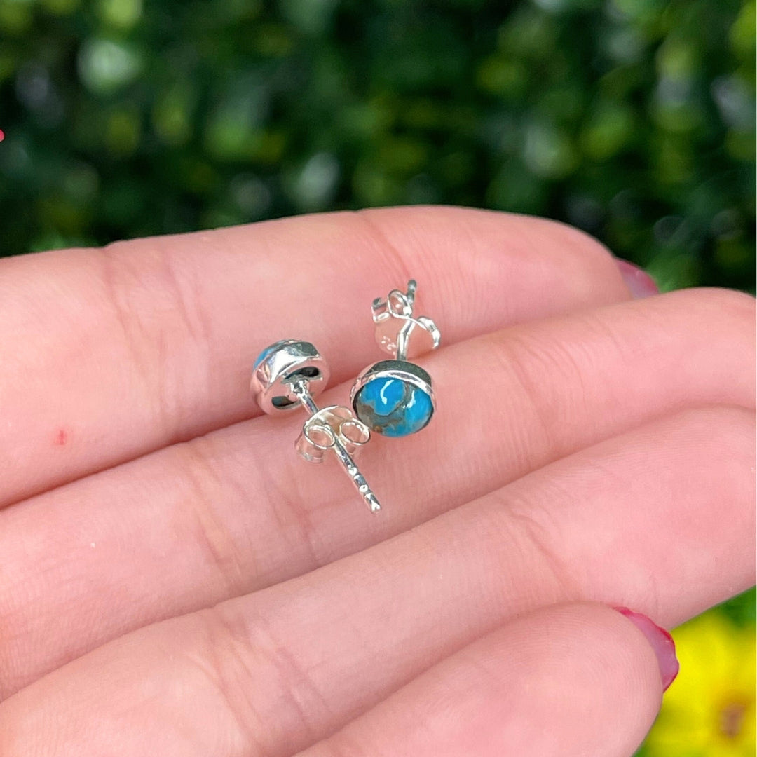 Boucles d'Oreilles Rondes Turquoise Blue Copper