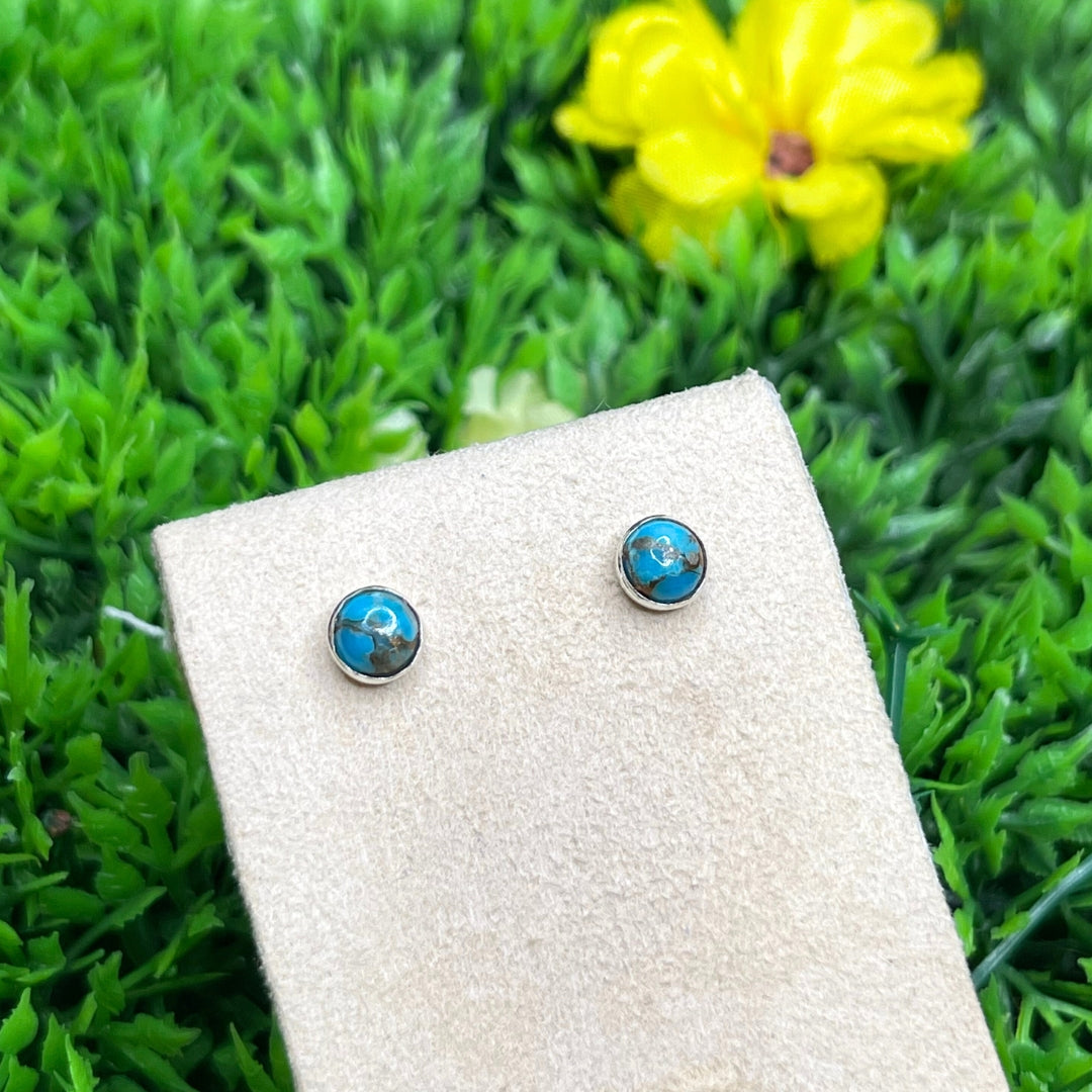 Boucles d'Oreilles Rondes Turquoise Blue Copper