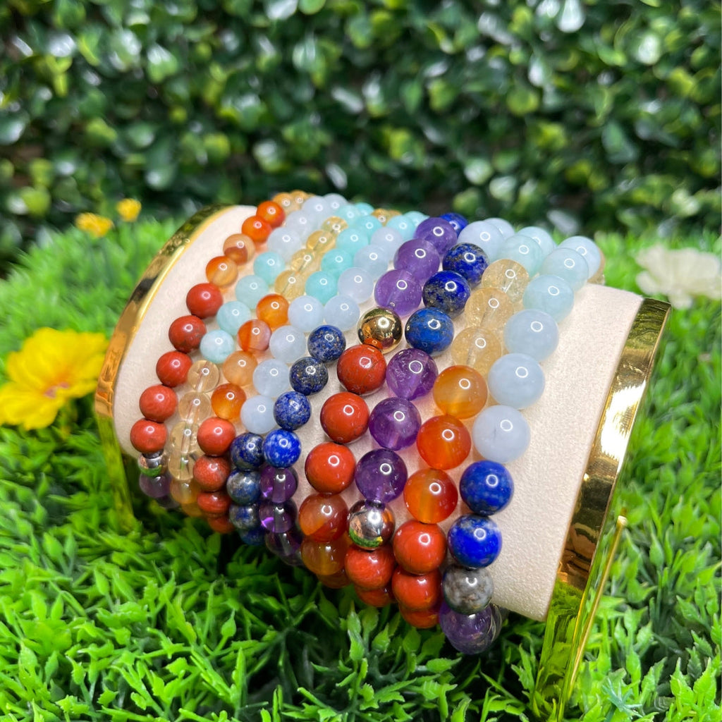 Set Di 8 Braccialetti Chakra In Pietre Naturali Per Donna E Uomo - Cristalli Colorati Irregolari Per Equilibrio E Meditazione, Regolabili (16-19 Cm)