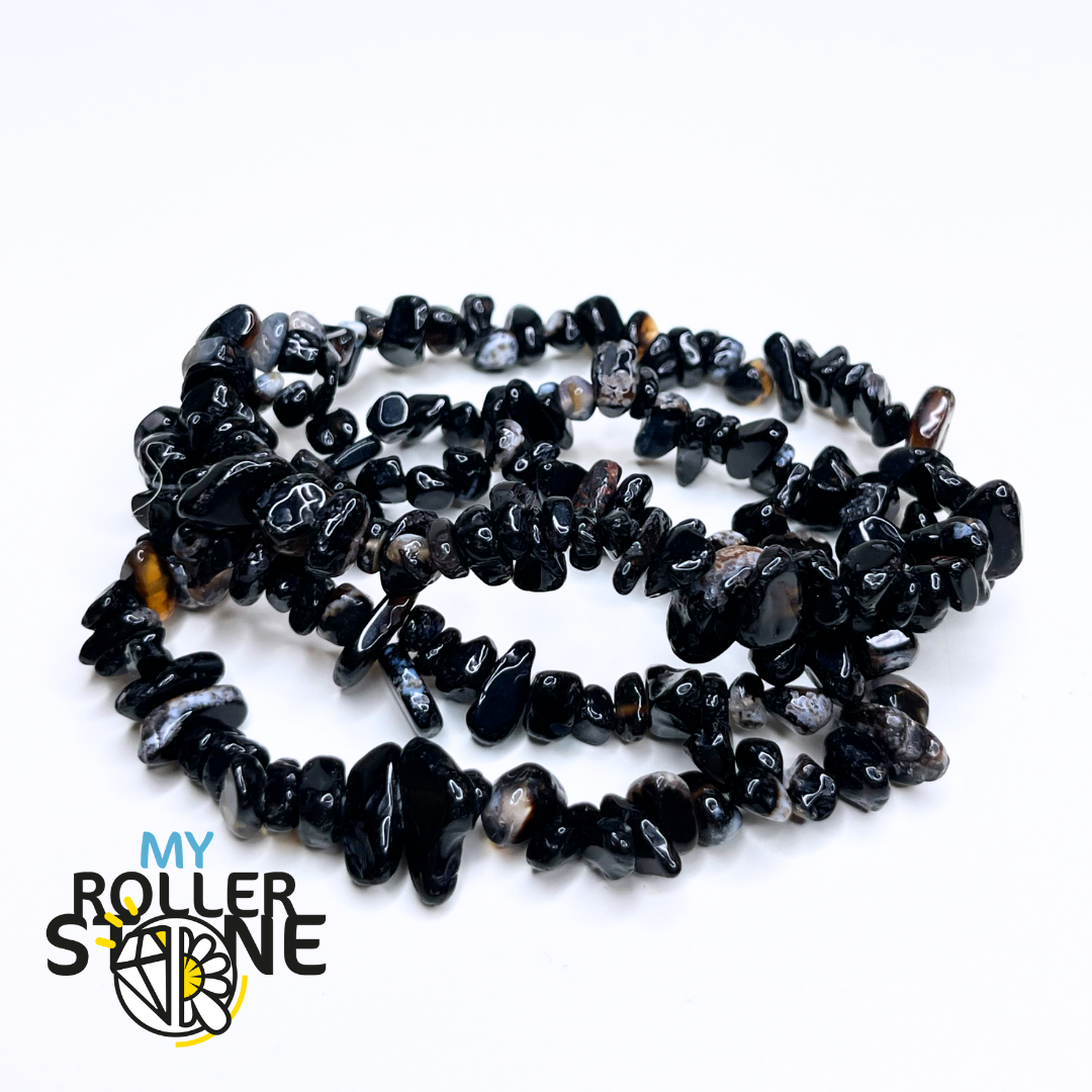 Bracelet Agate Noire Chips - Perles