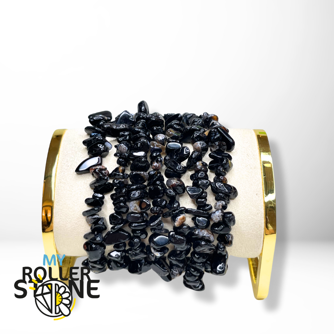 Bracelet Agate Noire Chips - Perles