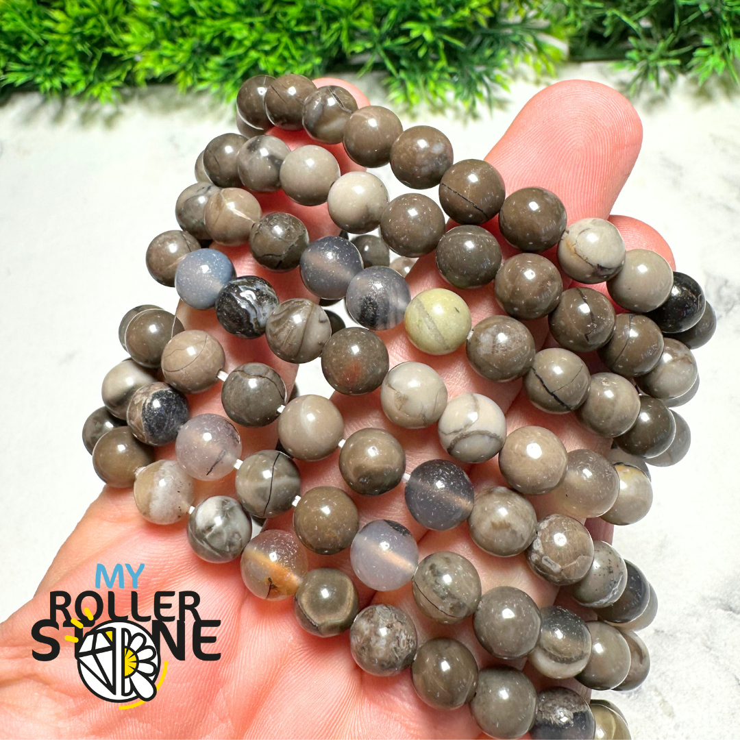 Bracelet Agate Volcanique (Réactivité UV) 💚 - Perles
