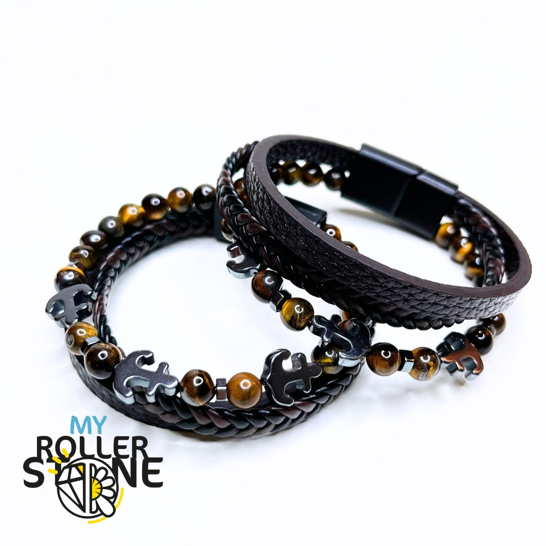 Bracelet Cuir Ancre Oeil de Tigre