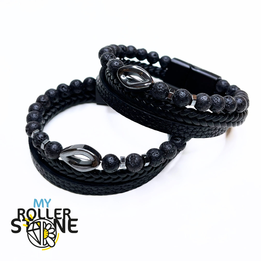 Bracelet Cuir Losange Pierre de Lave