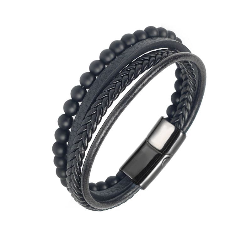 Bracelet cuir Obsidienne matte