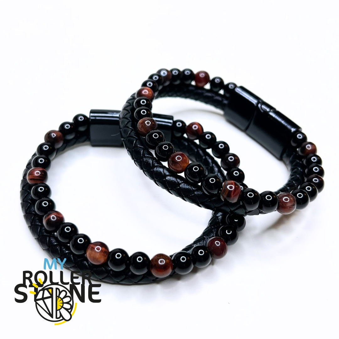 Bracelet Cuir Oeil de Tigre Rouge