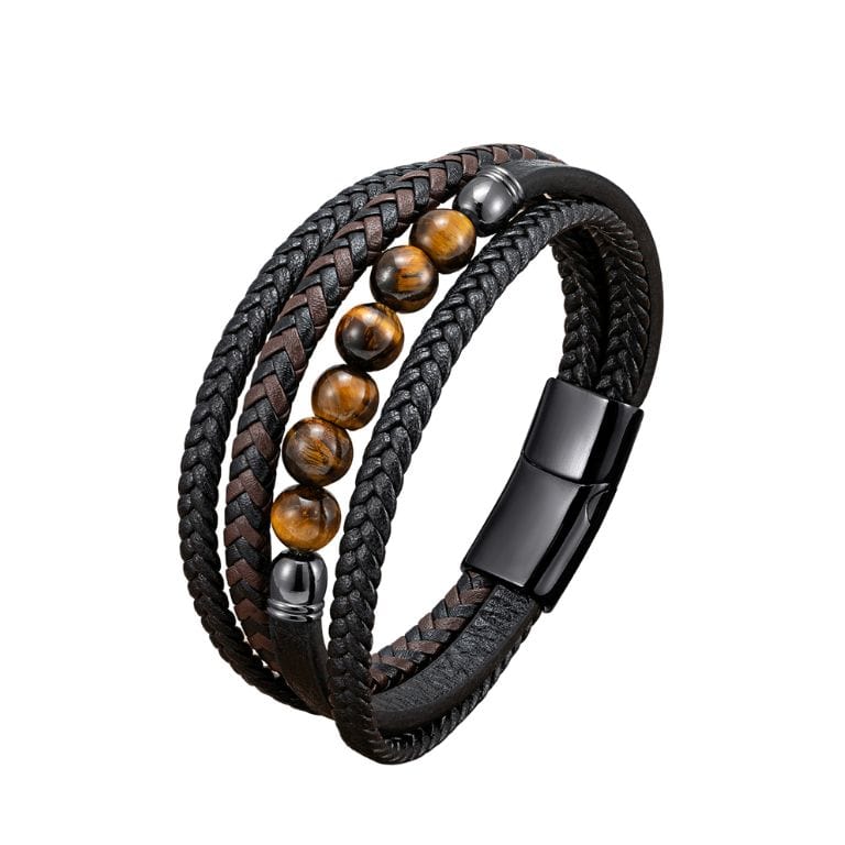 Bracelet cuir Quadruple rang Oeil de tigre