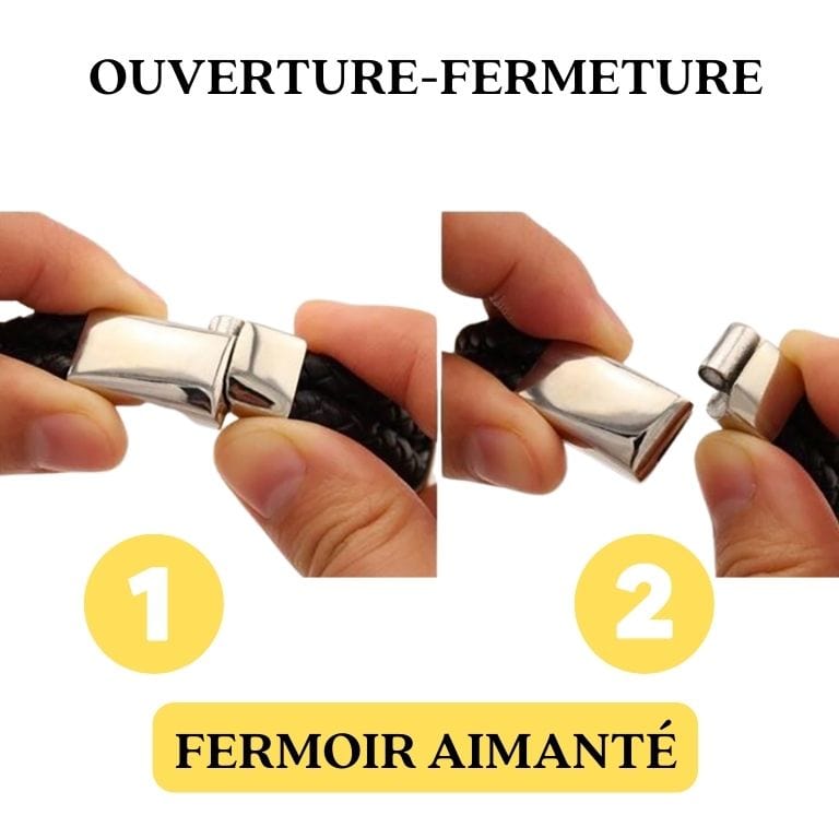Bracelet cuir Quadruple rang Oeil de tigre et Obsidienne