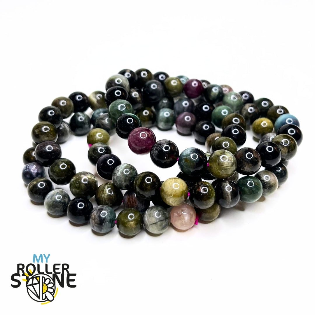 Bracelet en Tourmaline Multicolor Oeil de chat 7A - 8 mm - Bracelets