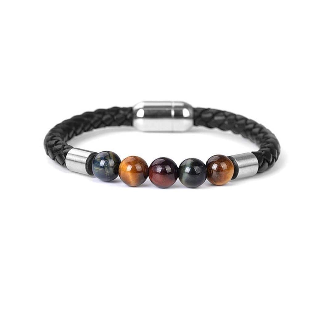 Bracelet homme cuir Oeil de tigre Oeil de chat Oeil de faucon - Bracelets