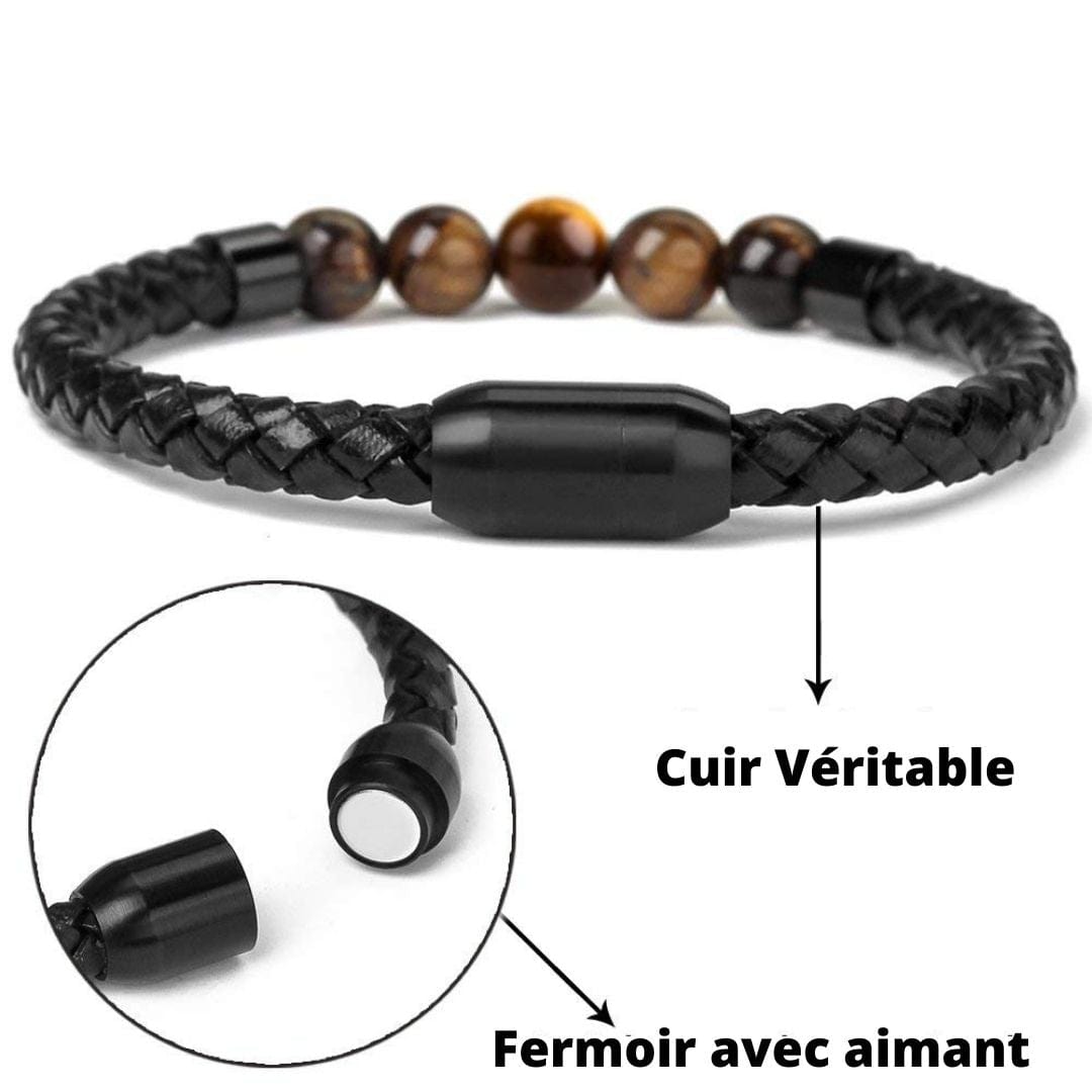 Bracelet homme cuir Oeil de tigre Oeil de chat Oeil de faucon - Bracelets