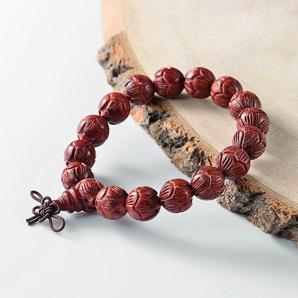 Bracelet Lotus bois naturelle rouge - Perles