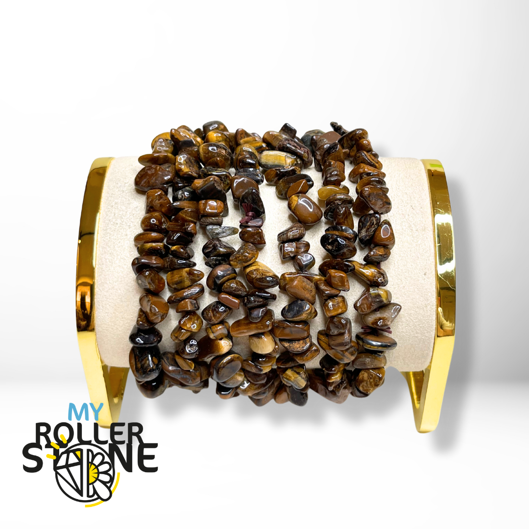 Bracelet Oeil de Tigre Doré Chips - Perles