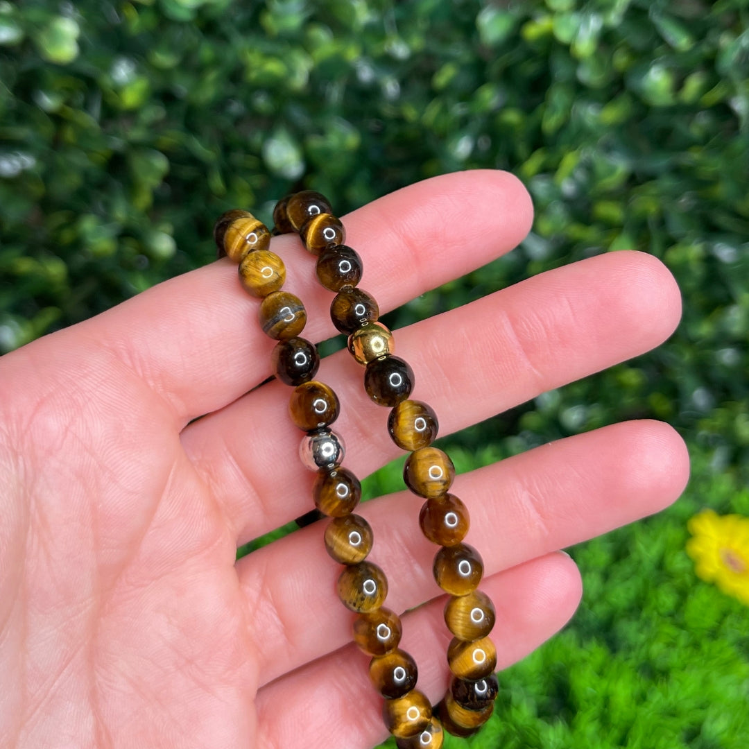 Bracelet œil De Tigre En Pierre Naturelle 12 Mm - Pierre De Chance, Style Unisexe - Cadeau Pour Homme Et Femme