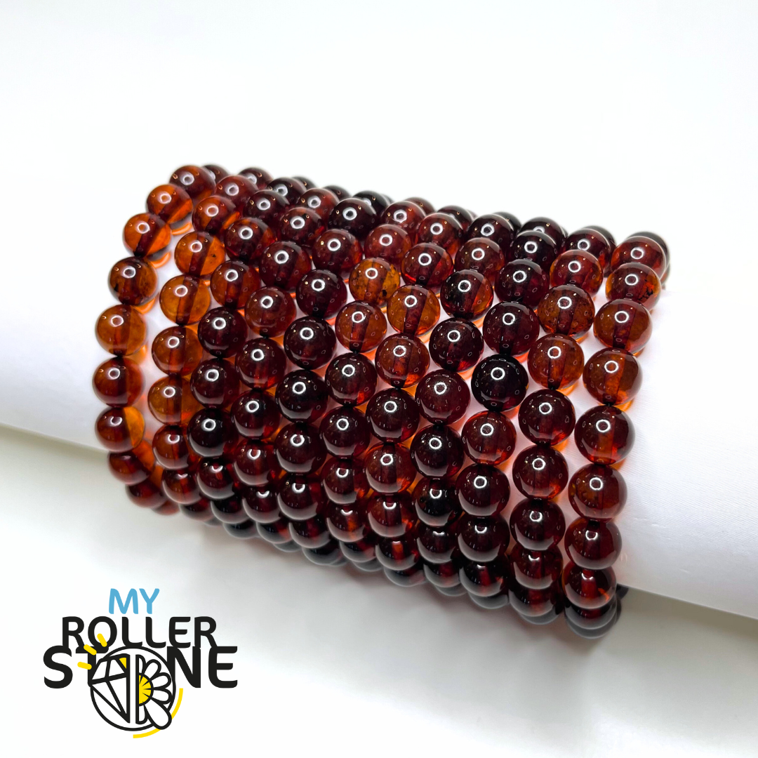 Bracelet Perle ronde Ambre Cognac 8mm - Perles