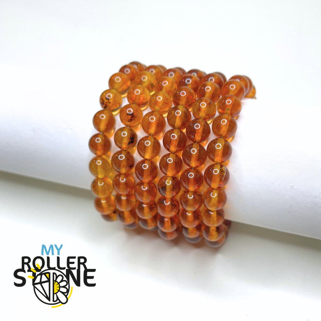 Bracelet Perle Ronde Ambre Miel mer Baltique - Perles