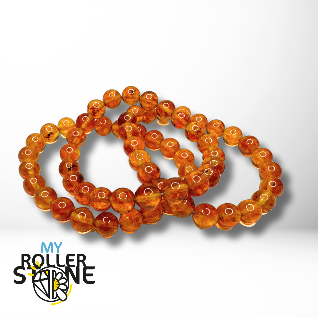 Bracelet En Ambre Baltique Naturel - Perles Rondes Jaune Citron élastique Taille 10