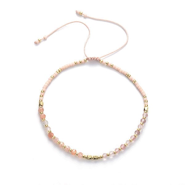 Bracelet réglable Pierre du soleil et Quartz fraise - Bracelets