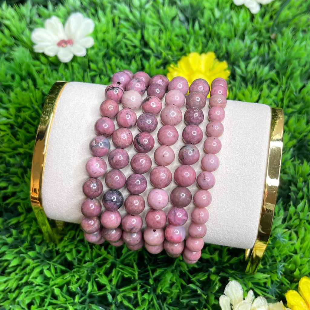 Bracelet En Pierre Rhodonite Naturelle 4mm - Fait Main En France, Taille Sur Mesure Ou Standard Femme