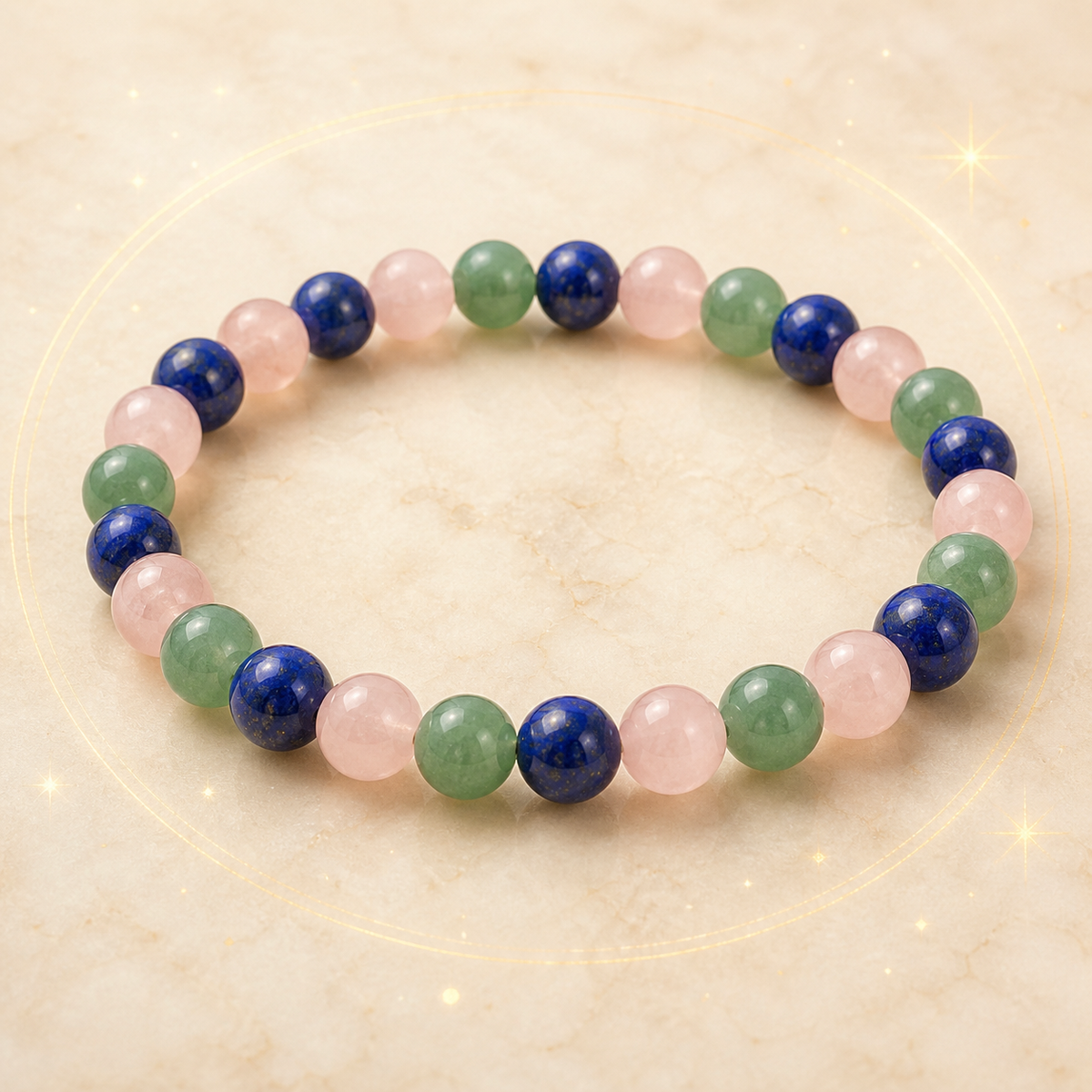 Bracelet Signe Lunaire Balance en Quartz rose, Lapis-lazuli, Aventurine verte