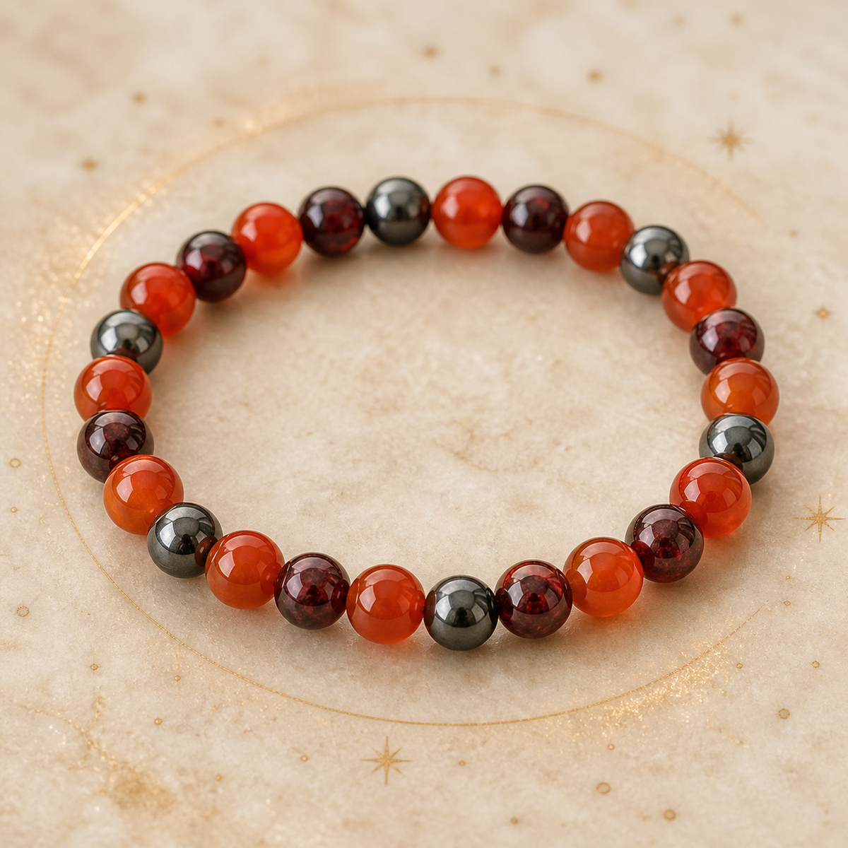 Bracelet Signe Lunaire Bélier en Cornaline, Grenat, Hématite
