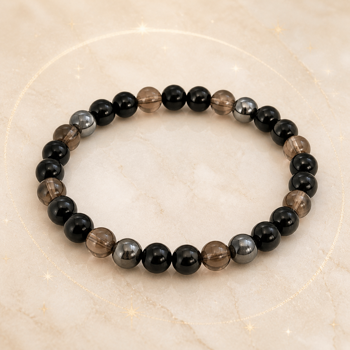 Bracelet Signe Lunaire Capricorne en Onyx noir, Quartz fumé, Hématite