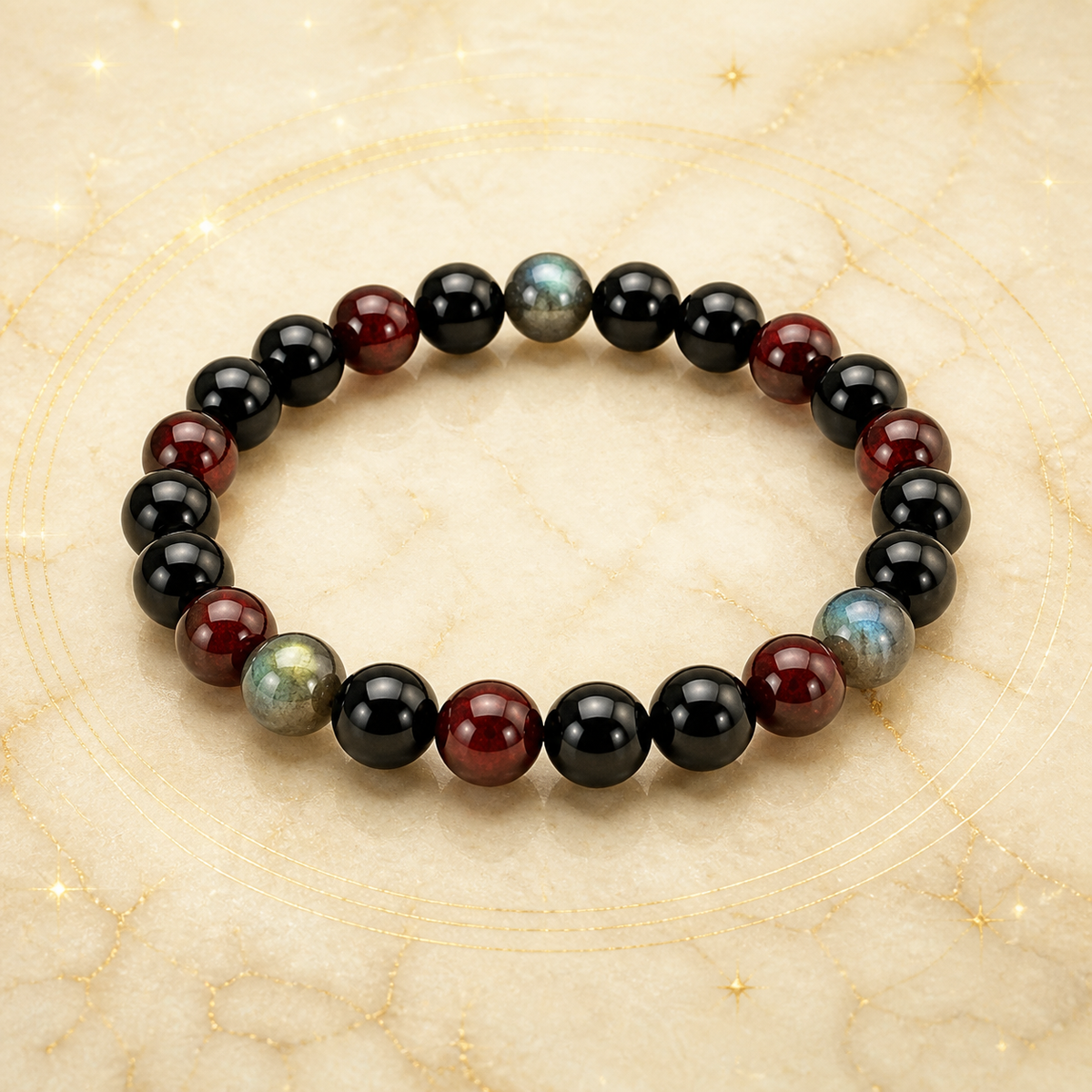 Bracelet Signe Lunaire Scorpion en Obsidienne noire, Grenat, Labradorite