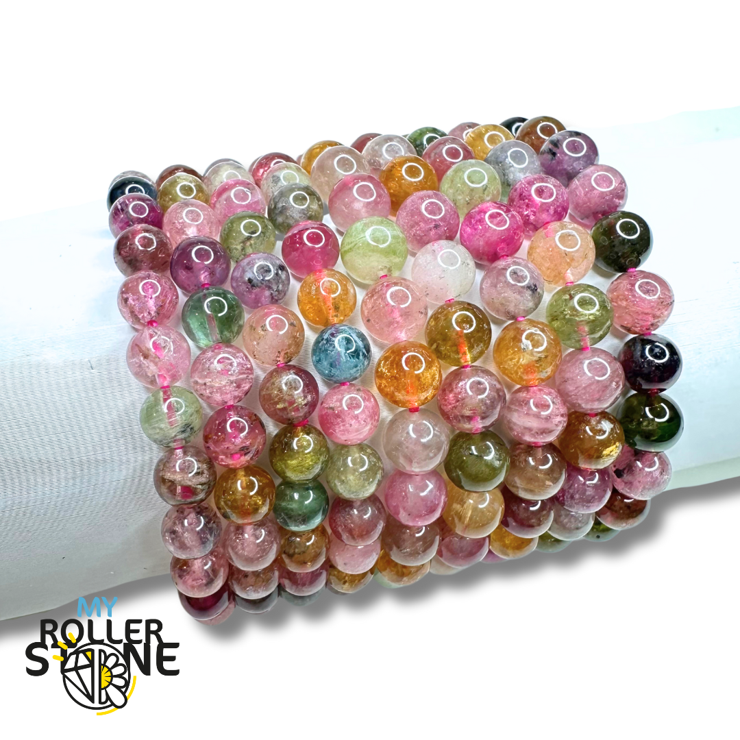 Bracelet Tourmaline Multicolore Bonbon 7A - 7/8 MM - Perles