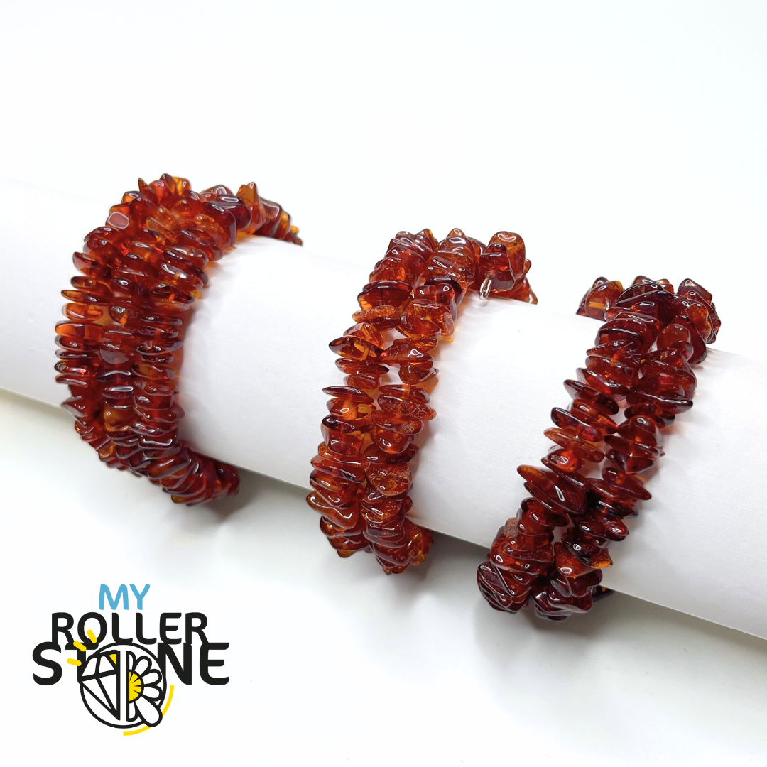 Bracelet Triple chips Ambre couleur Cognac Ajustable - Bracelets