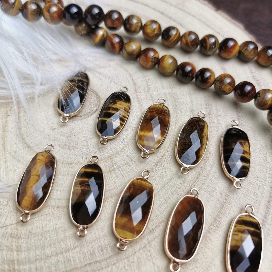 Cabochon connecteur - Oeil de tigre - Accessoires pour bijoux