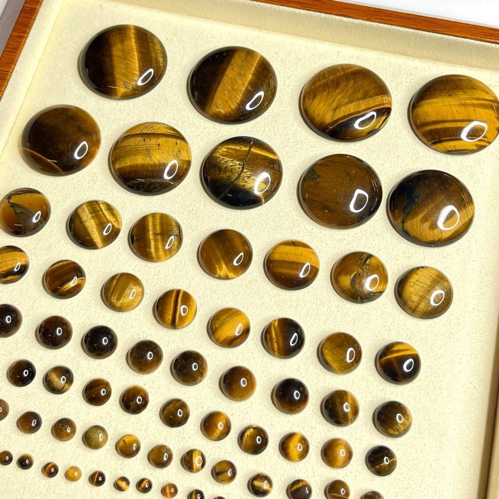 Cabochon rond œil de tigre naturel My Roller Stone brun doré