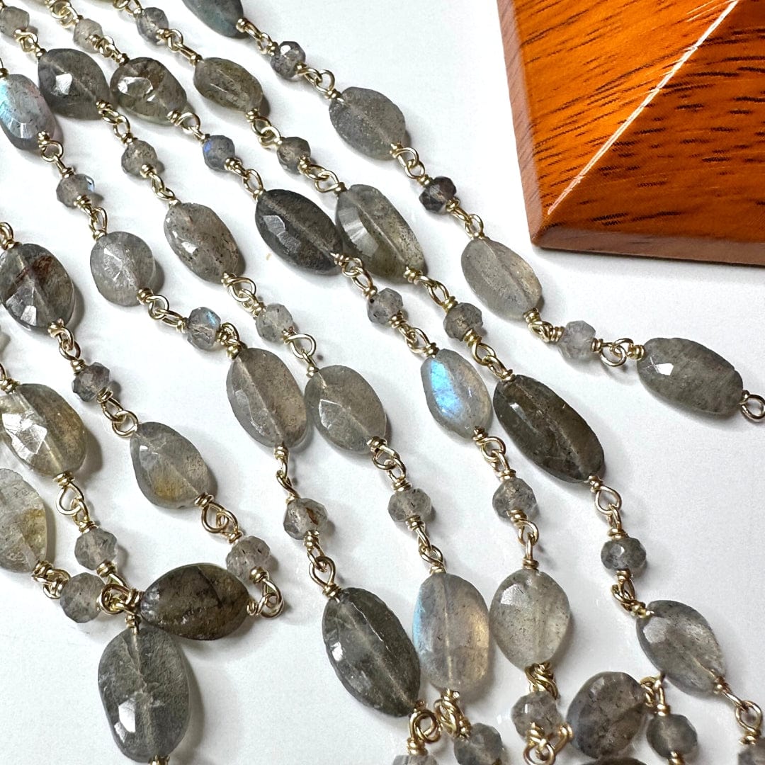 Chaîne perlée Labradorite plaqué Or