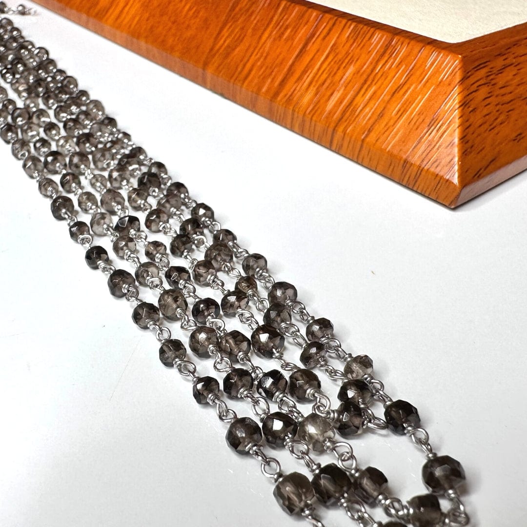 Chaîne perlée Quartz Fumé Argent
