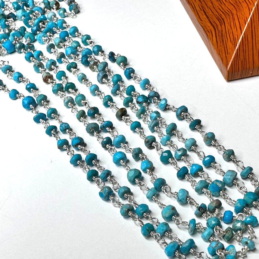 Chaîne perlée Turquoise Kingman Argent