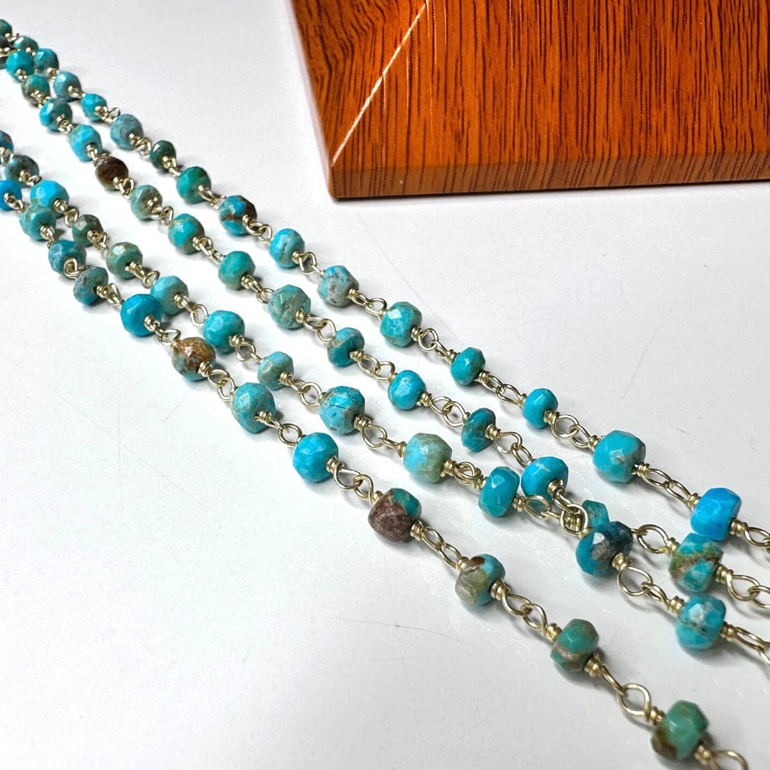 Chaîne perlée Turquoise Kingman Argent