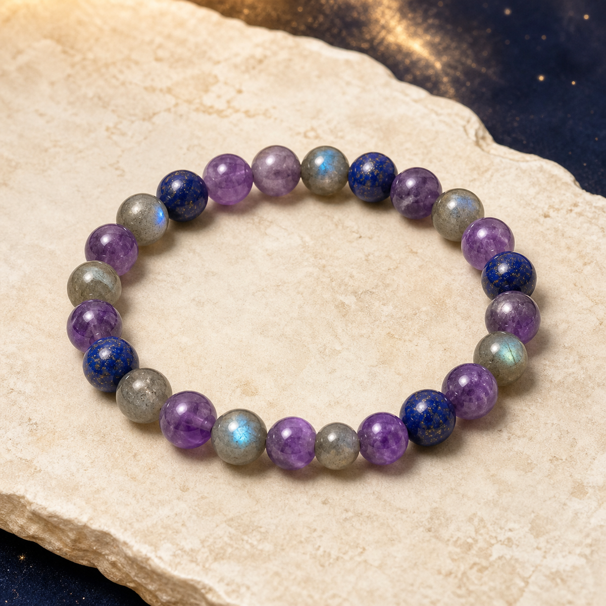 Bracelet Chemin de Vie 7 – Améthyste, Labradorite & Lapis-lazuli