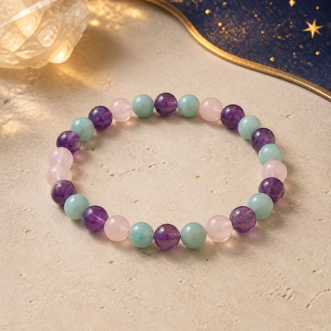Bracelet Chemin de Vie 9 – Améthyste, Amazonite & Quartz rose