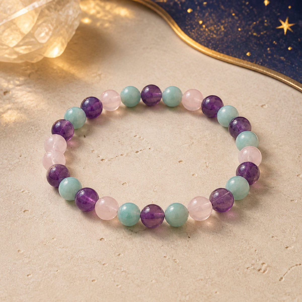Bracelet Chemin de Vie 9 – Améthyste, Amazonite & Quartz rose