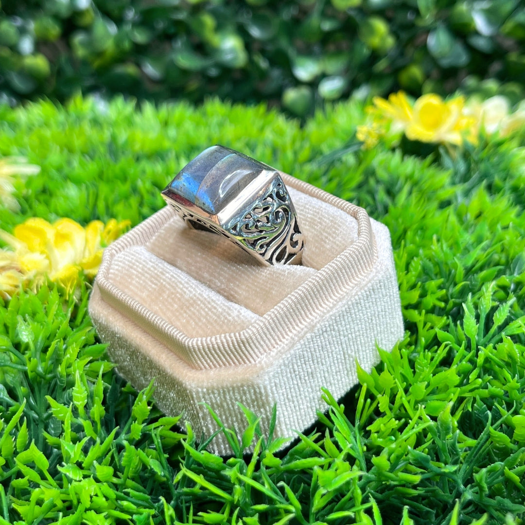 Chevalière Argent Labradorite Blue Fire #1