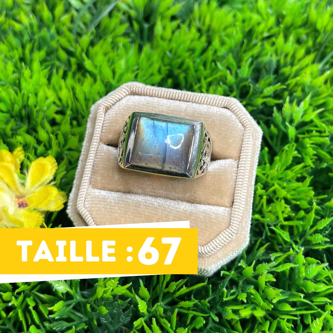 Chevalière Argent Labradorite Blue Fire #1